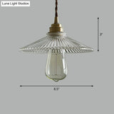 Vintage Glass Hanging Lamp: Cone-Shaped Clear Ribbed Pendant For Dining Room Lighting & Single-Bulb