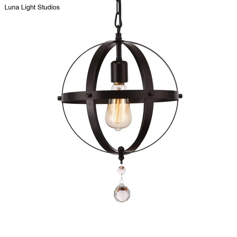 Vintage Globe Ceiling Pendant Light In Black For Dining Room - Metal 1-Light