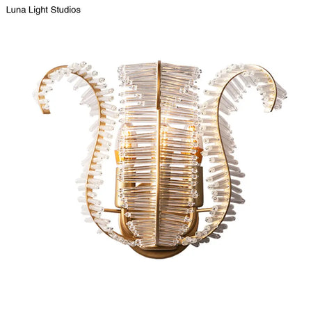 Vintage Gold Banana Leaf Crystal Rod Wall Light Fixture With 1/3 Lights - Corridor Sconce