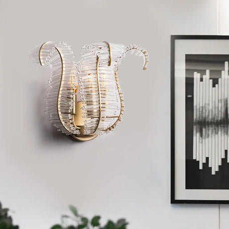 Vintage Gold Banana Leaf Crystal Rod Wall Light Fixture With 1/3 Lights - Corridor Sconce 3 /