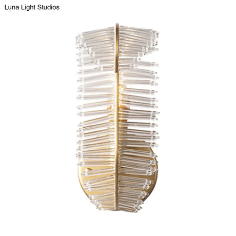 Vintage Gold Banana Leaf Crystal Rod Wall Light Fixture With 1/3 Lights - Corridor Sconce