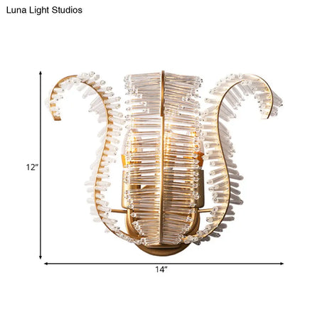 Vintage Gold Banana Leaf Crystal Rod Wall Light Fixture With 1/3 Lights - Corridor Sconce