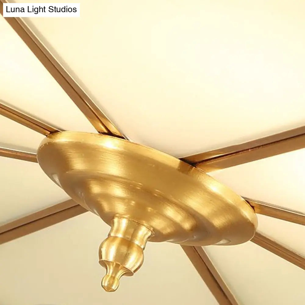 Vintage Gold Chandelier Pendant With Frosted White Glass For Flower-Themed Dining Room Ceiling Light