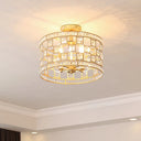 Vintage Gold Crystal Semi Flush Ceiling Light - Hollowed Drum Design 3/4 Heads Embedded Fixtures 4 /