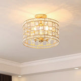 Vintage Gold Crystal Semi Flush Ceiling Light - Hollowed Drum Design 3/4 Heads Embedded Fixtures 4 /