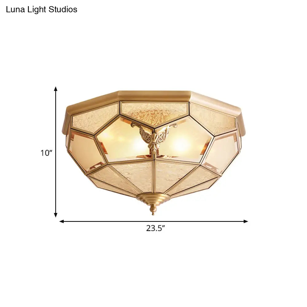 Vintage Gold Faceted Flush Mount Lighting: Beveled Glass Ceiling Fixture With 3/4/6 Lights For
