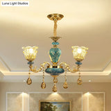 Vintage Gold Finish 2-Layered Flower Chandelier - Clear Glass Ceiling Light