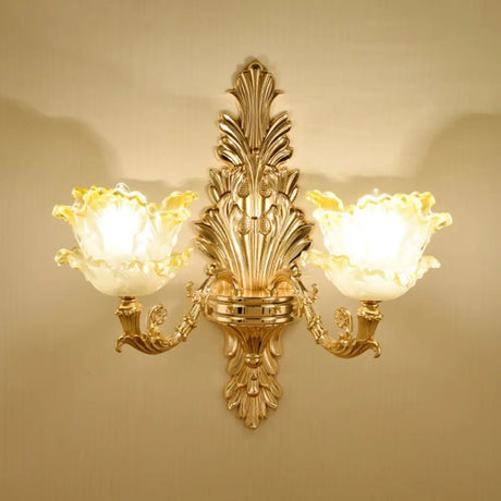 Vintage Gold Floral Wall Light Fixture With Crystal Accents - Elegant Living Room Mounted Lamp 2 / D