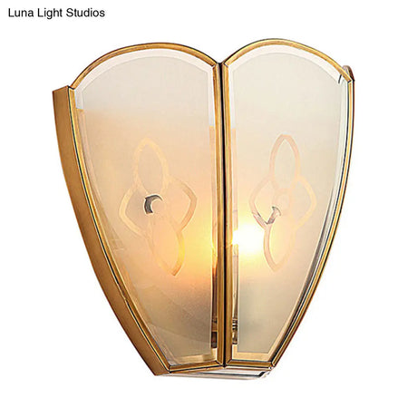 Vintage Gold Flush Sconce Light With Floral Opal Glass Shade - Wall Mount Lighting