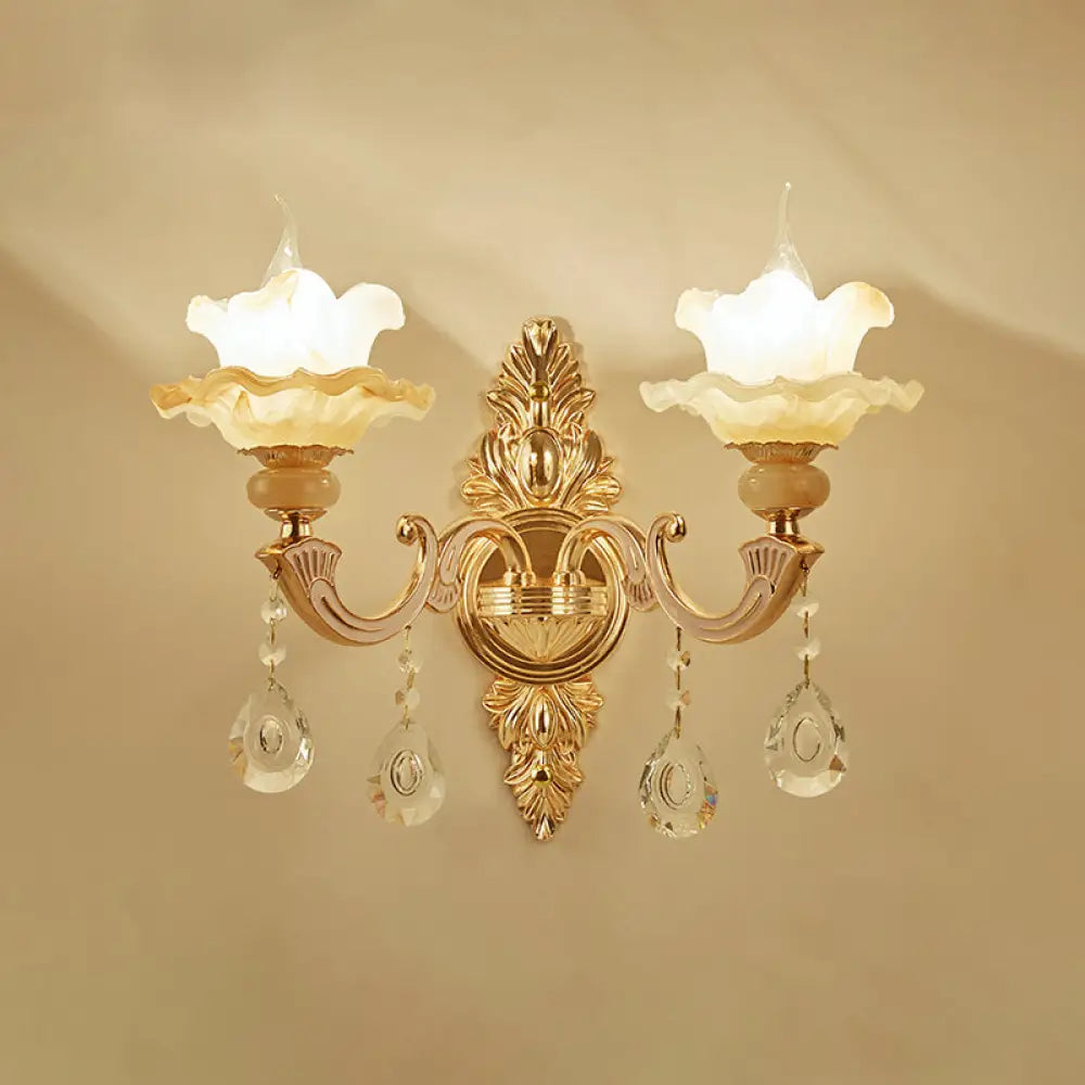Vintage Gold Frosted Glass Lotus Wall Sconce For Living Room Lighting 2 /