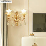 Vintage Gold Frosted Glass Lotus Wall Sconce For Living Room Lighting