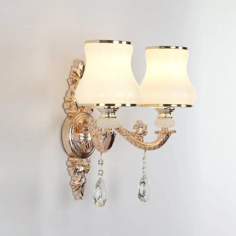 Vintage Gold Glass Wall Light With Crystal Draping - Tapered Textured Design For Corridor And Mount