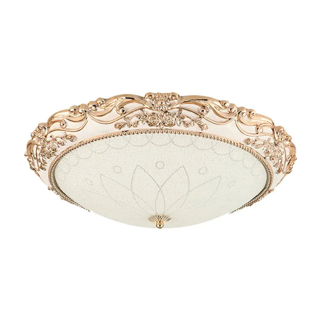 Vintage Gold Led Flush Mount Light With Domed Opaque Glass Shade - 14/16/20 Width Warm/White Living