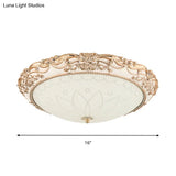 Vintage Gold Led Flush Mount Light With Domed Opaque Glass Shade - 14’/16’/20’ Width