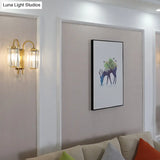Vintage Gold Metal Gooseneck Wall Light With Clear Crystal Shade - Cylindrical 1/2-Bulb Sconce