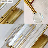 Vintage Gold Metal Gooseneck Wall Light With Clear Crystal Shade - Cylindrical 1/2-Bulb Sconce