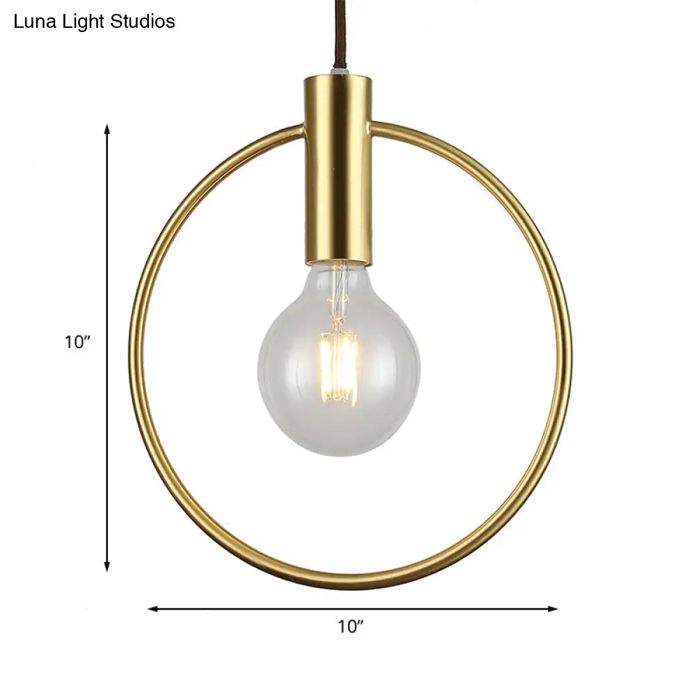 Vintage Gold Metal Pendant Lamp With Open Bulb - Ceiling Light For Hallway