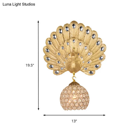 Vintage Gold Peacock Wall Sconce With Dome Shade 1 Light - 8/14 Wide For Living Room