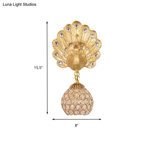 Vintage Gold Peacock Wall Sconce With Dome Shade 1 Light - 8/14 Wide For Living Room