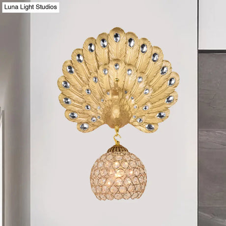 Vintage Gold Peacock Wall Sconce With Dome Shade 1 Light - 8/14 Wide For Living Room