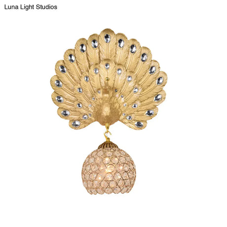 Vintage Gold Peacock Wall Sconce With Dome Shade 1 Light - 8/14 Wide For Living Room