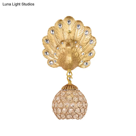 Vintage Gold Peacock Wall Sconce With Dome Shade 1 Light - 8/14 Wide For Living Room