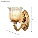Vintage Gold Petals Carved Glass Sconce - Bedroom Wall Mounted Lamp For A Half-Bulb Lighting