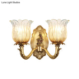 Vintage Gold Petals Carved Glass Sconce - Bedroom Wall Mounted Lamp For A Half-Bulb Lighting