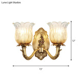 Vintage Gold Petals Carved Glass Sconce - Bedroom Wall Mounted Lamp For A Half-Bulb Lighting