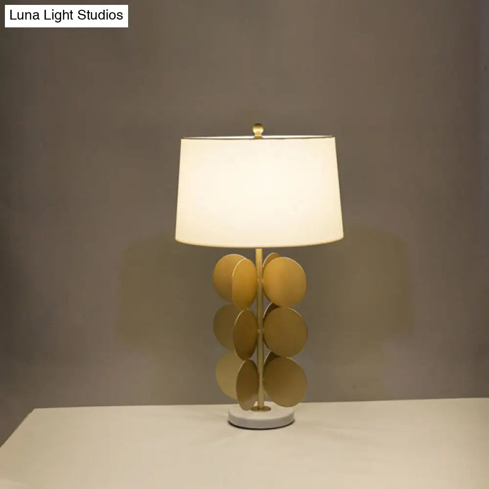 Vintage Gold Round Night Light With White Fabric Shade For Hotel