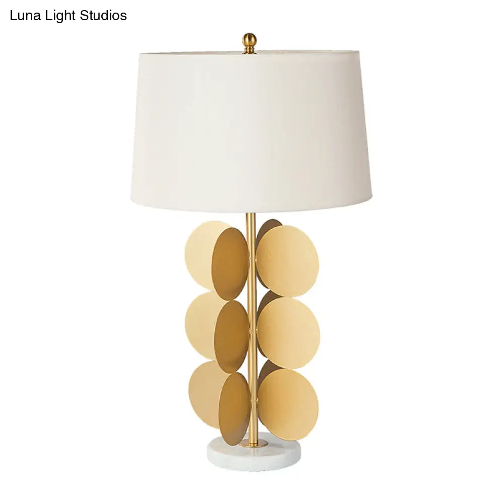 Vintage Gold Round Night Light With White Fabric Shade For Hotel