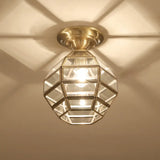 Vintage Gold Six-Sided Flush Mount Ceiling Light With Clear Glass Pane