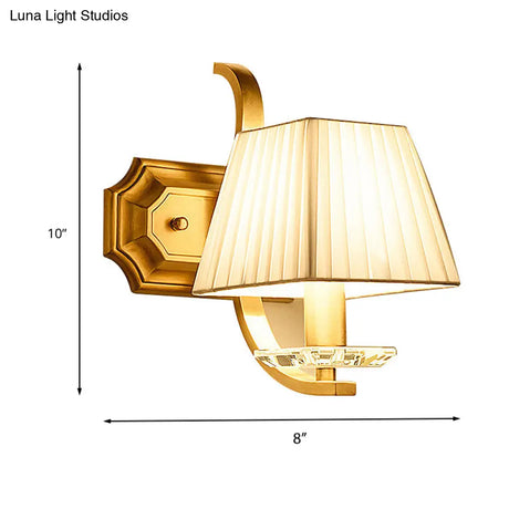 Vintage Gold Trapezoid Fabric Sconce Light For Bedroom Wall Mount