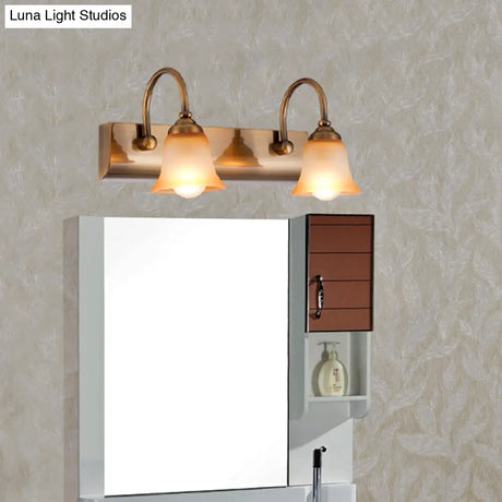 Vintage Gold Vanity Lamp With Frosted Glass & Gooseneck Arm For Bathroom Wall Mount - 2/3 Bulbs