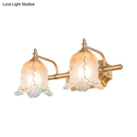 Vintage Gold Wall Light Fixture With Scalloped Textured Glass - Perfect For Bedroom Make-Up Lighting