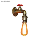 Vintage Gold Water Pipe Wall Mount Lamp With Valve For Restaurants - Metallic Head Lighting