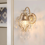 Vintage Golden Bell Wall Sconce With Clear Crystal Draping - 1 Light Fixture Gold