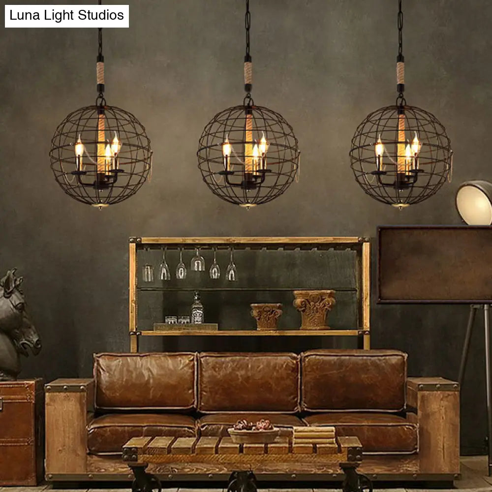 Vintage Golden Iron Hanging Lamp With Globe Shape - 3/4/6 Lights Stylish Dining Room Ceiling Fixture