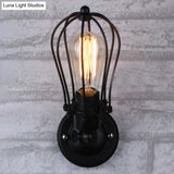 Vintage Grapefruit Cage Wall Light - Single-Bulb Iron Lamp Black
