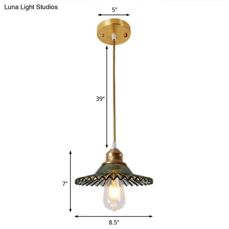 Vintage Green Glass Scalloped Pendant – 1-Light Hanging Ceiling Lighting For Dining Room