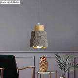Vintage Grey And Wood Cement Ceiling Lamp - 5’/5.5’ Wide Cup Shape Mini Hanging Light
