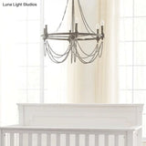 Vintage Grey Metallic Candle Chandelier With Crystal Bead Dining Room Pendant Light