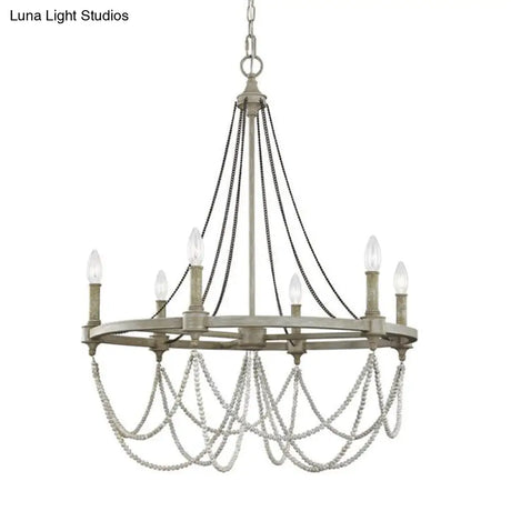 Vintage Grey Metallic Candle Chandelier With Crystal Bead Dining Room Pendant Light