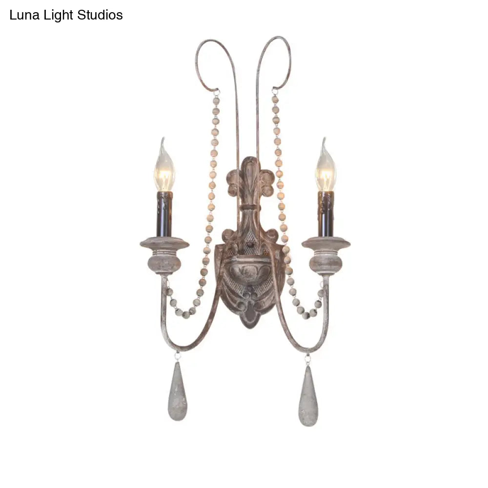 Vintage Grey Wood Sconce With 2 Candelabra Lights - Perfect For Wall-Mounted Bedroom Lighting