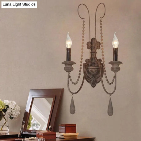 Vintage Grey Wood Sconce With 2 Candelabra Lights - Perfect For Wall-Mounted Bedroom Lighting
