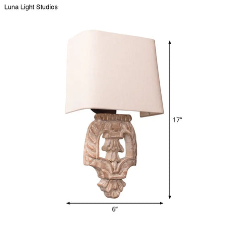 Vintage Half-Barrel Fabric Wall Light Fixture - Wood Mounted Lamp In White