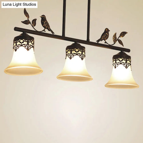 Vintage Handblown Glass Pendant Light With Flared Shade Decorative Bird Accent - Perfect For Dining