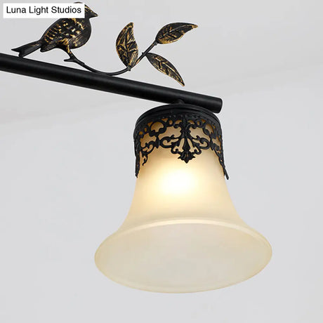 Vintage Handblown Glass Pendant Light With Flared Shade Decorative Bird Accent - Perfect For Dining