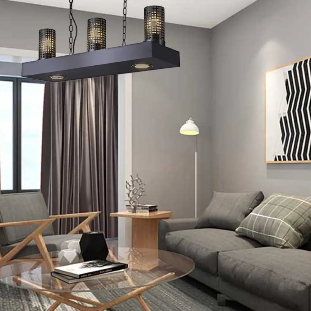 Vintage Hanging Ceiling Light With 3 Lights Bronze/Black Finish Cylinder Metal Shade - Perfect For