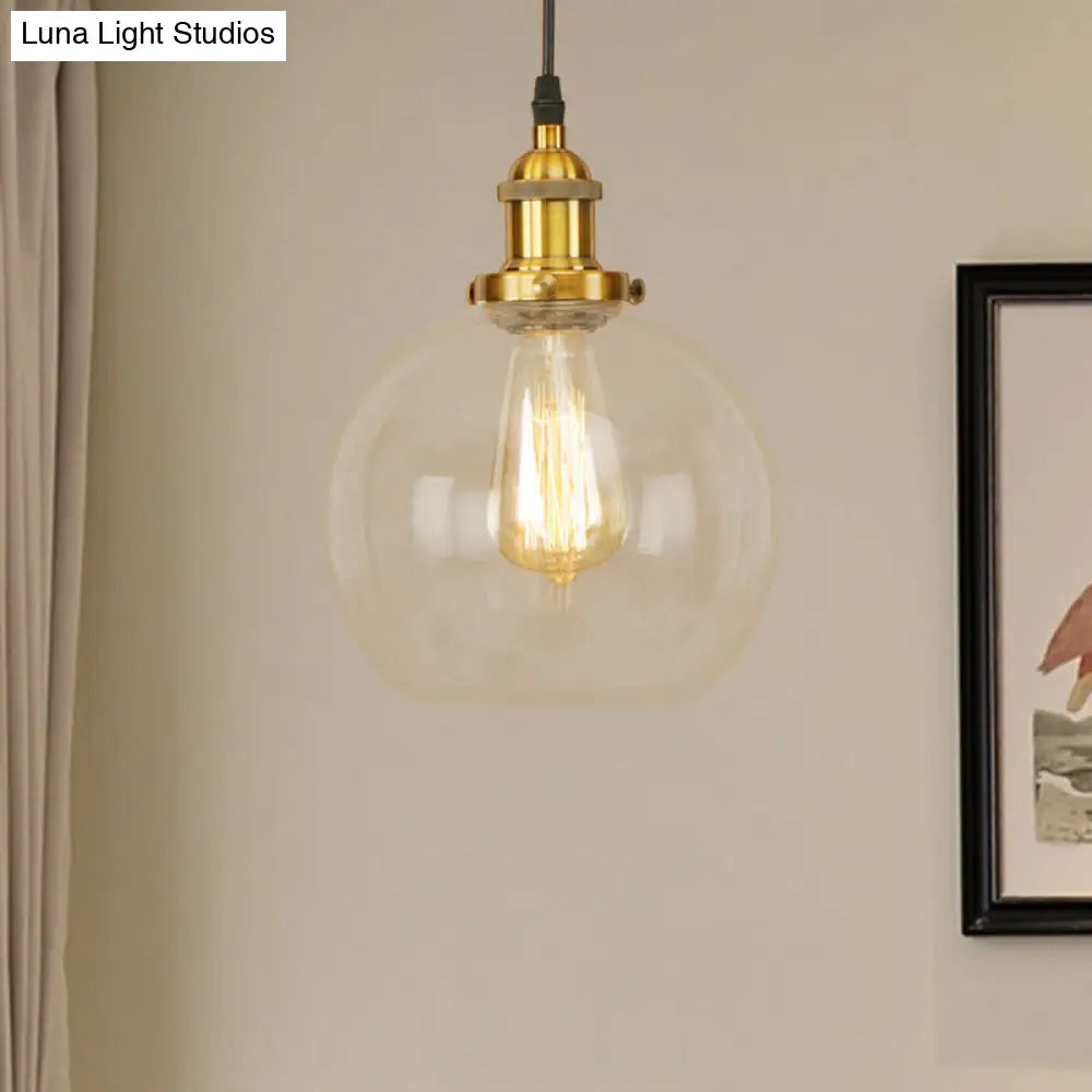 Vintage Hanging Ceiling Light With Brass/Copper/Rust Finish Clear Glass Globe Pendant For Dining